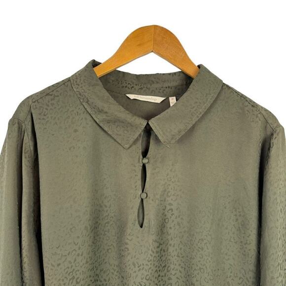 Soft Surroundings Green Jacquard Leopard Print Collared Long Sleeve Shirt Top 3X - Picture 2 of 14